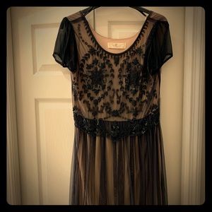 Vintage black lace and beaded evening dress.